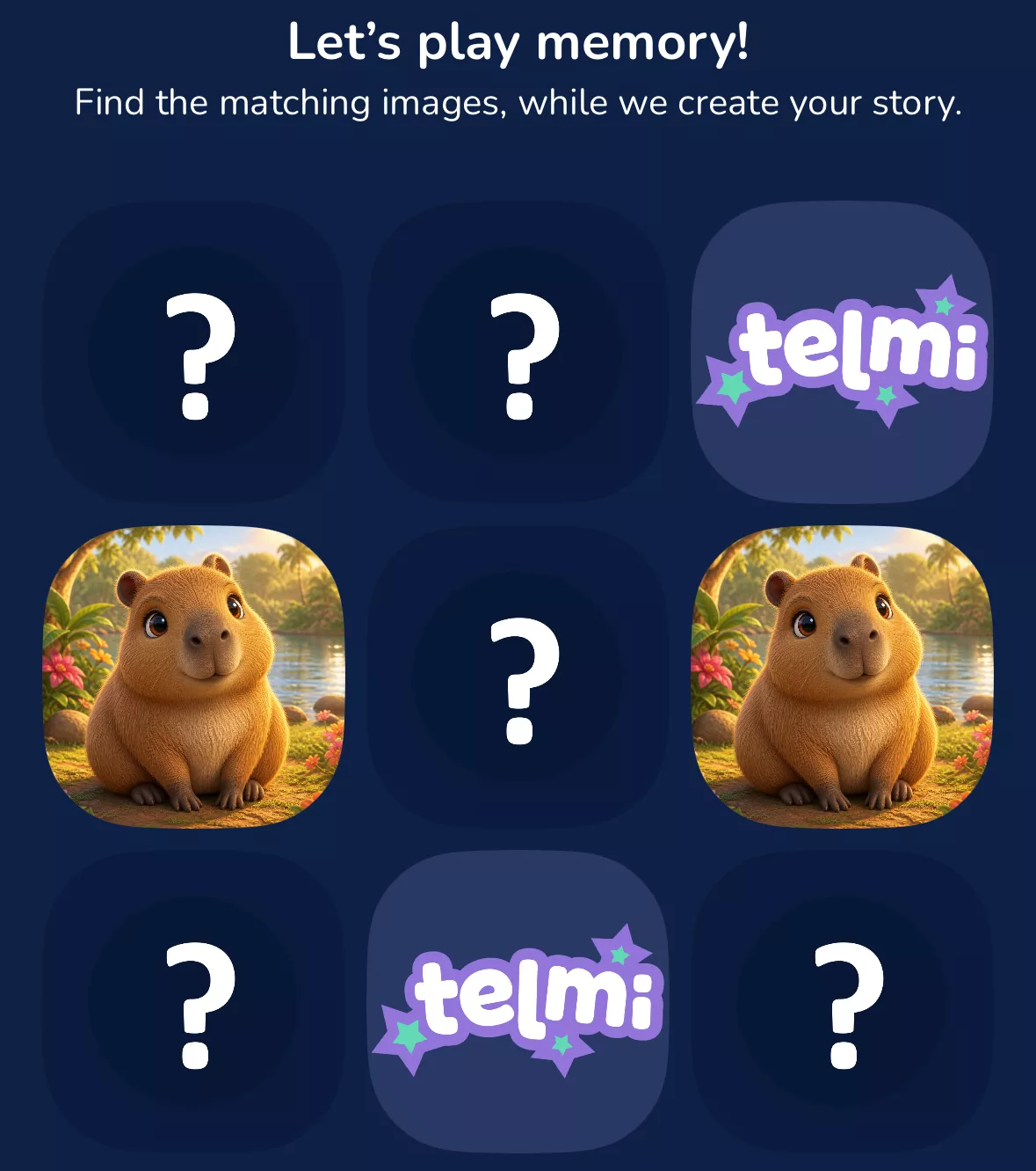 Memory mini-game inside the Telmi app
